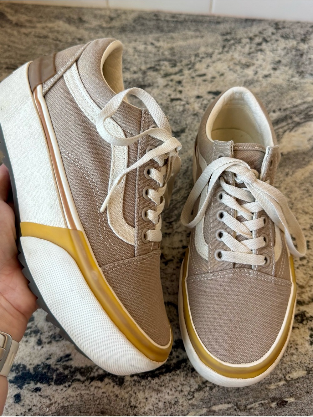 Vans Old Skool Stackform Platform Sneakers in Taupe. Size 6. VGUC